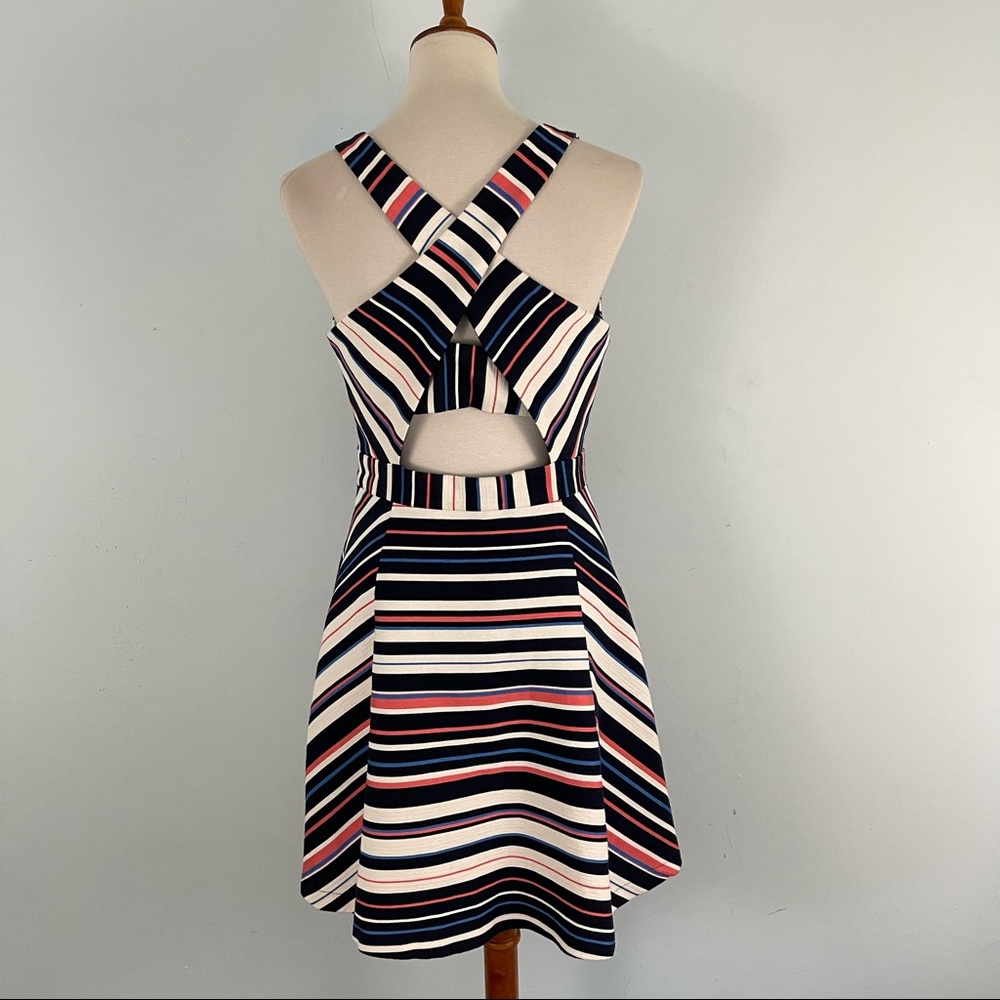 Adelyn Rae Women's Sleeveless Criss Cross Back Stripe Fit and Flare Dress - Picture 6 of 13